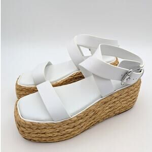 Donna Karan Pure Lalah Ankle Strap Raffia Platform Sandal White Size US8.5M